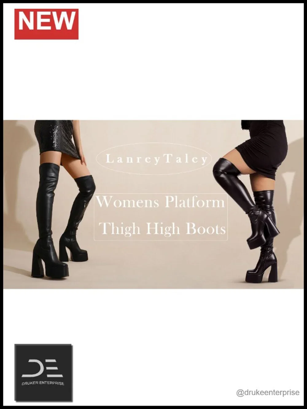 Thigh High Boots for Women Chunky Heel Platform Square Toe Over Knee Stretch PU